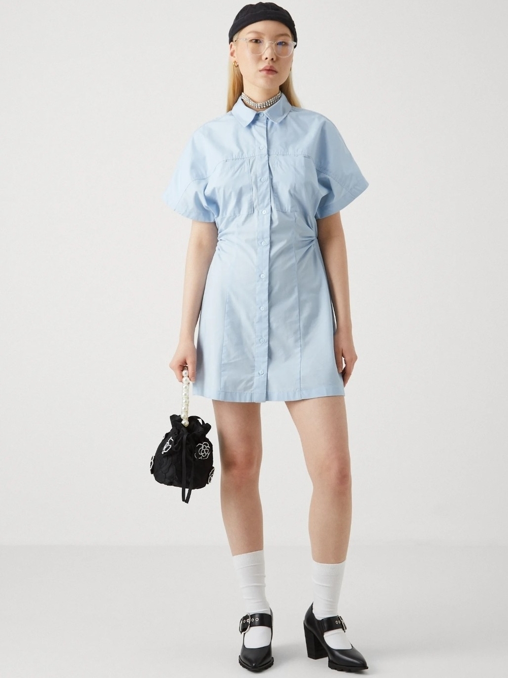 Abercrombie & Fitch Pale Blue Button-Front Shirt Mini Dress